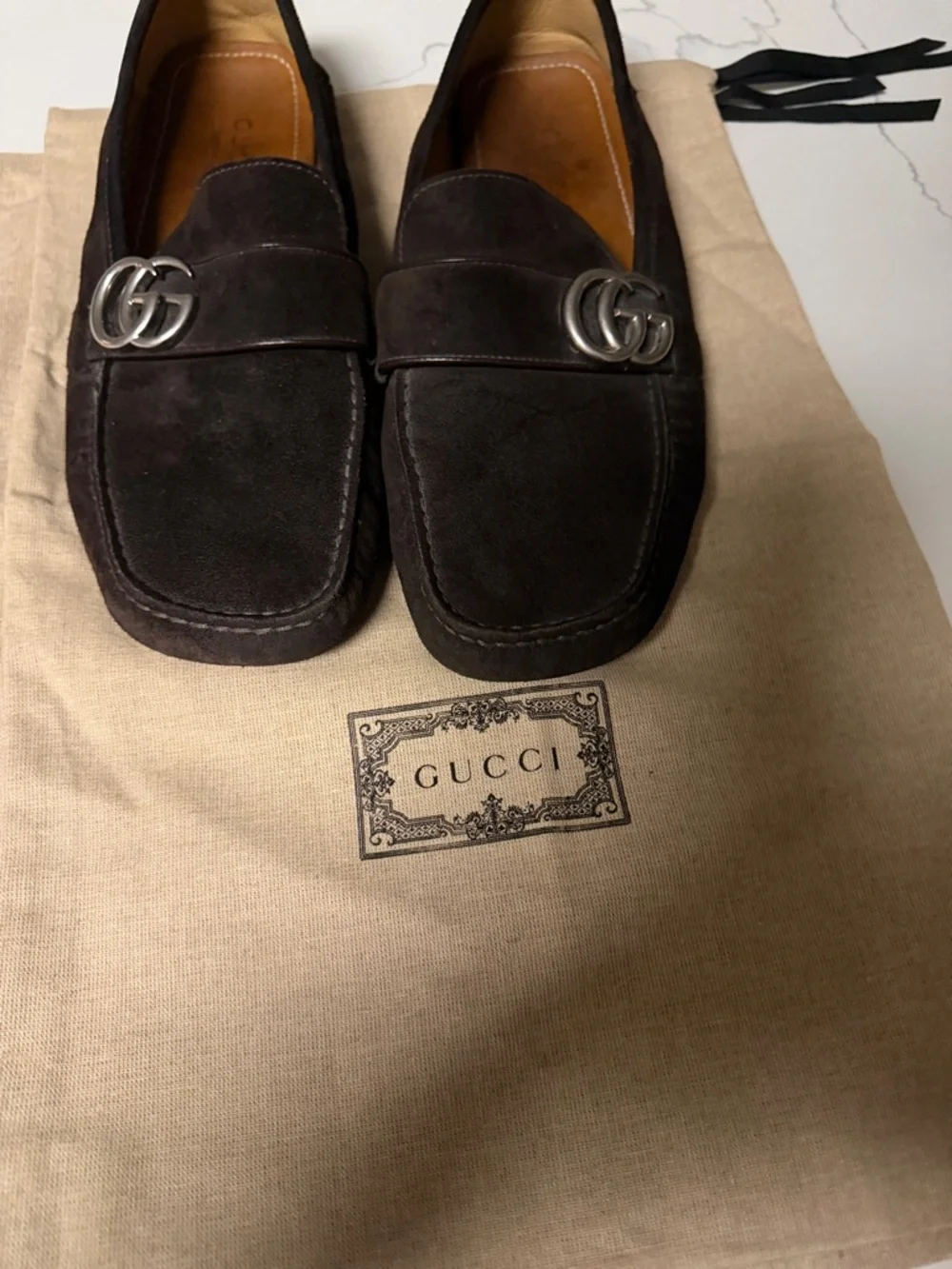 Gucci Brown Suede Horsebit Penny Loafers